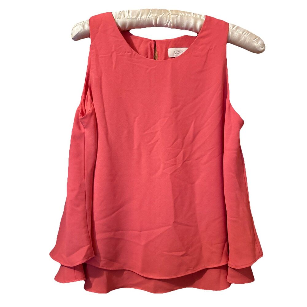 Women’s Loft Petites Layered Coral Chiffon Tank Top Sleeveless Blouse Size MP